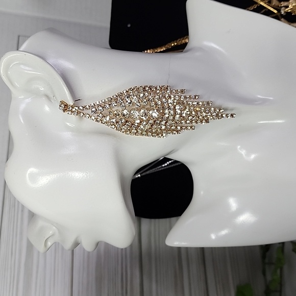 Stunning Bling Statement Gold and Crystal Necklace and Earrings Set New - Picture 12 of 14